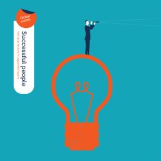 Businessman with spyglass on a bulb