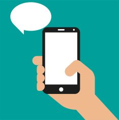 Hand holding black smartphone touching blank screen