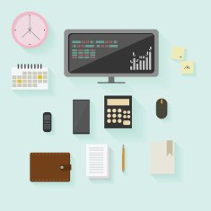 Set of office and business stock finance elements