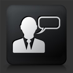 Black Square Button with Talking Businessman