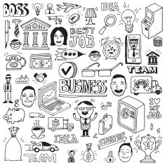 Business and banking hand drawn doodle illustrations vector set