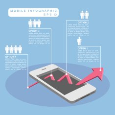 Mobile phone and up trend arrow graph infographic