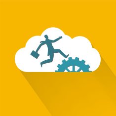 Flat Design Cloud Icon With Businessman Running Over Gear