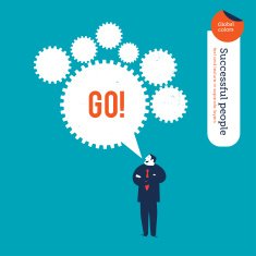 Businessman with speech bubble and gears