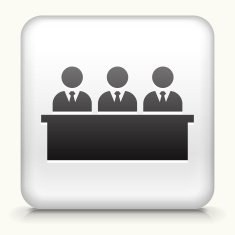 Square Button with Sitting Businessmen