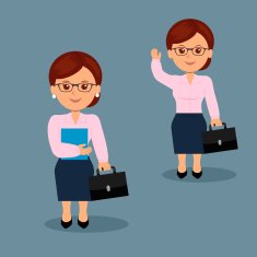 Set businesswoman with briefcase in a variety of activities