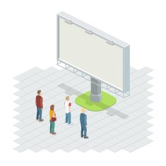 People on the street looking at billboard