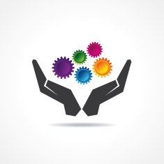 Colorful gears in hand