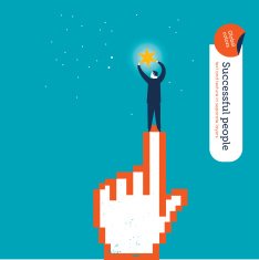 Cursor hand helping a businessman to catch star