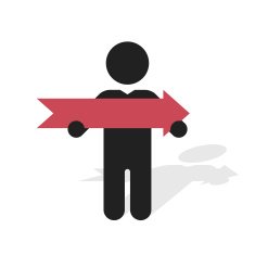 simple black silhouette of a man holding red arrow