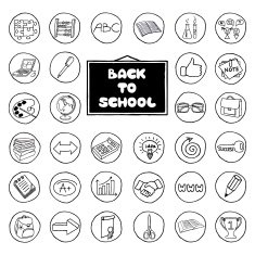 Hand drawn school buttons set