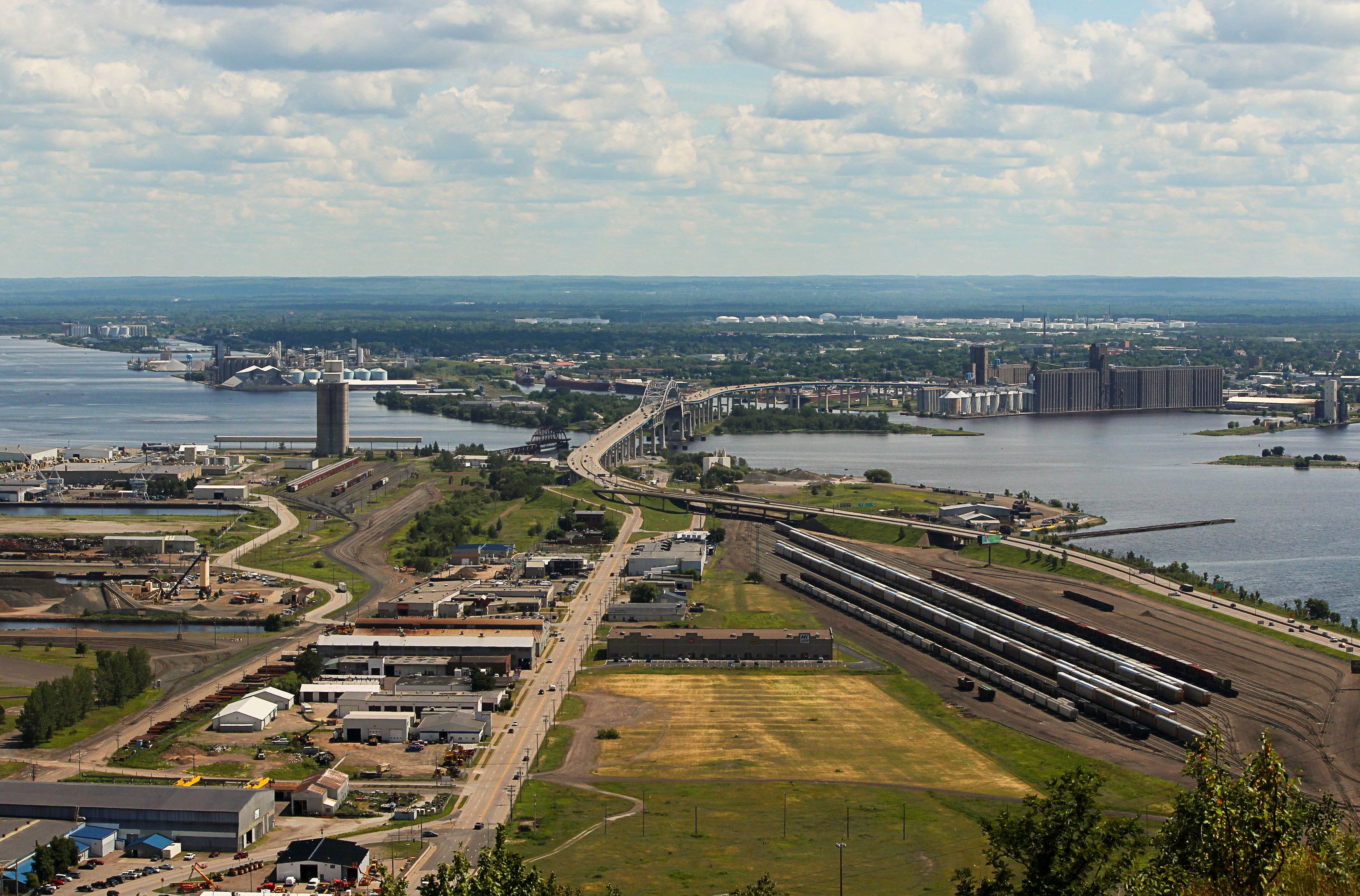 Panorama of an industrial area near a lake in Minnesota free image download