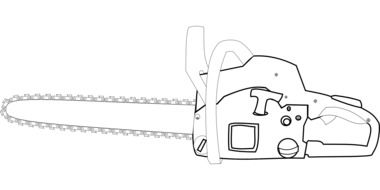 Black and white chainsaw tool equipment drawing