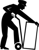 silhouette of a man with a parcel on a wheelbarrow