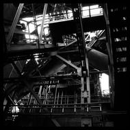 pipes and metal stairs at a factory in Duisburg