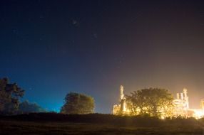 night view of the lit spaceport