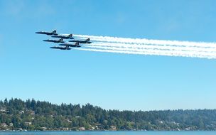 navy blue angels in the blue sky