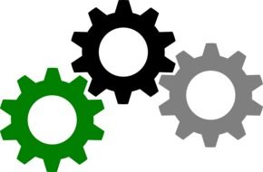 three multi-colored gears as a graphic image