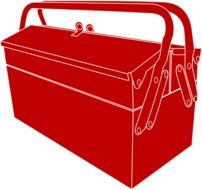 drawn red tool box on a white background