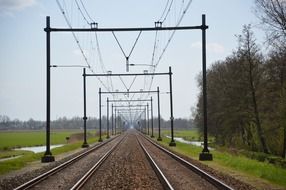 railroad tracks among nature on a clear sunny day