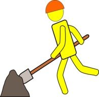 drawing of a man with a shovel at a construction site