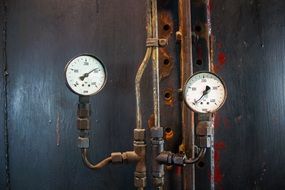 pressure gauge on stainless pipes