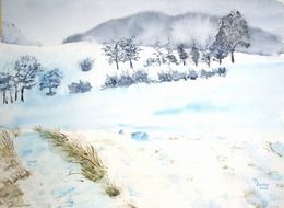 painted winter landscape on canvas