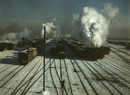 panoramic view of a freight railway in winter