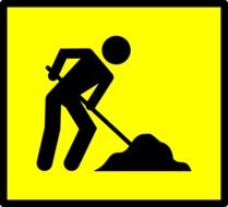 worker dig yellow sign drawing