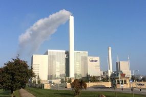 remote view of a power plant on a sunny day