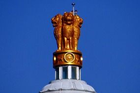 Lion Capital of Ashoka, state emblem of india, at sky