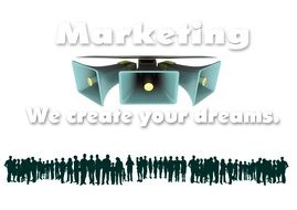 clipart of The concept of marketing with the inscription "marketing we create your dreams"