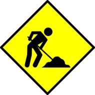 yellow sign on road works