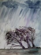 painting in the form of trees in the rain