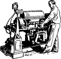 man working with machine tool, vintage drawing