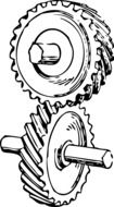 black and white graphic image of two gears