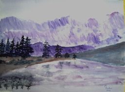 painted landscape of mountains