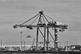 distant view of the port crane in black and white image