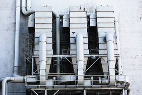 ventilation pipes on the facade of the plant