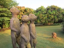indian sculpture three mongoose in metalworking