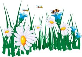 bees over colorful flowers as a graphic image