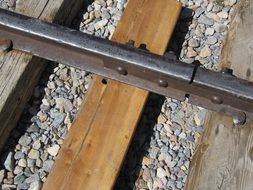 Close-up of the railroad tracks with pebbles