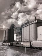 train passing grain elevator