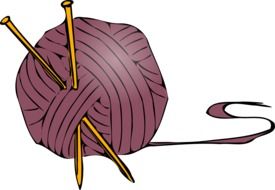 drawn purple threads and knitting needles