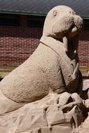 sculpture of the walrus made of sand