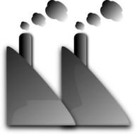 two silhouettes of smoking chimney factories