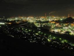 night panorama of industrial complex, japan, mizushima