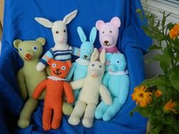 Colorful stuffed animal dolls