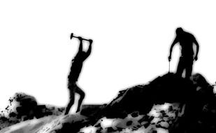 miners silhouettes of people drawing