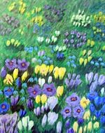 art picture in the form of crocuses in the field